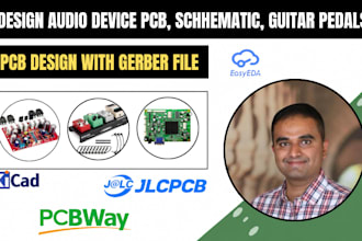 design audio device pcb, schematics, guitar pedal effect with gerber files
