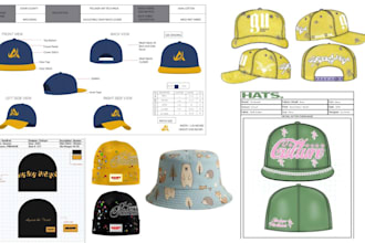 design custom hats and caps with tech pack and mockups