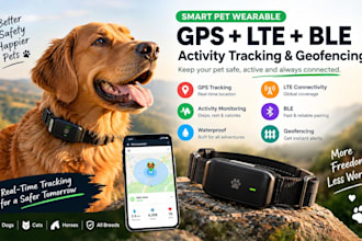 design smart pet wearable with gps lte ble and activity tracking and geofencing