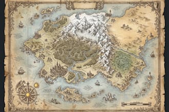 draw fantasy map or ship illustration with cool details