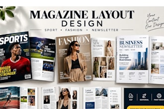 design magazine layout, sport magazine, fashion magazine pdf design newsletter