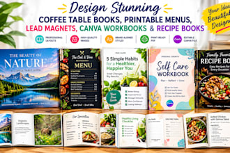 design cafe table book, printable menu, lead magnet, canva workbook, recipe food
