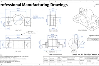 create cnc machining drawing for part, bracket, sheet metal with gd t in autocad