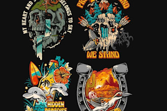 design a retro skull surfing t shirt logo with custom vector art