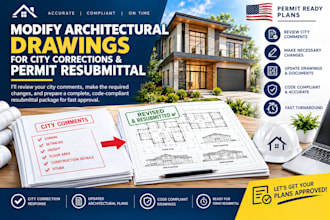 modify architectural drawings for city corrections and permit resubmittal