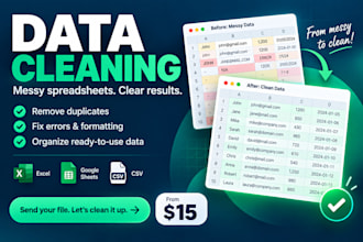 clean messy data, remove duplicates and fix excel formatting