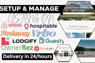 setup listing on airbnb, lodgify, vrbo, guesty, ownerrez, hospitable, hostaway