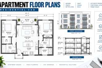 create apartment floor plans, layouts with residential cad drawings