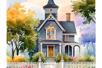 paint watercolor illustration and watercolor house art