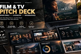 design a cinematic film pitch deck, TV series bible, lookbook and infographics