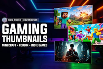 design gaming thumbnails for minecraft thumbnails, roblox thumbnails, indie game