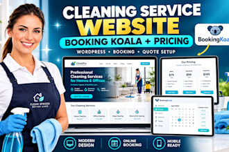 design cleaning service and office cleaning website with booking koala pricing