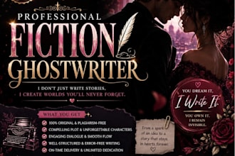 ghostwrite engaging fiction, romance, or fantasy stories