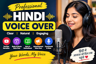 record a clear and natural hindi voice over