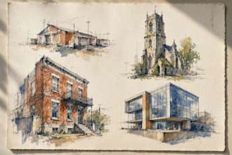 draw architectural watercolor drawings of buildings