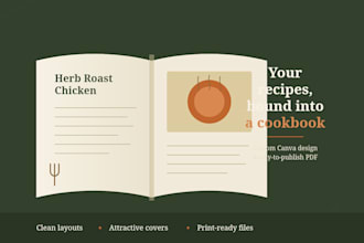 design a professional cookbook, recipe book or food ebook