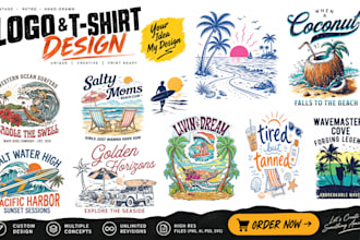 design vintage surf, beach, ocean, tropical, summer logo or t shirt