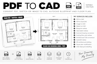 convert PDF, sketch or image to cad, autocad blueprint and floor plan