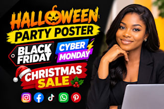design halloween party poster invite black friday cyber monday christmas sale