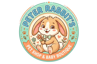 create a fun cartoon rabbit logo for pet shop