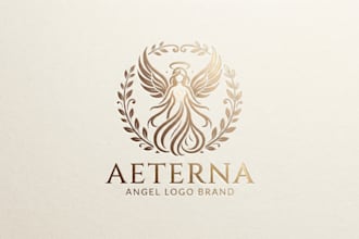 design a beautiful and elegant angel logo for your brand