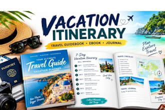 design vacation itinerary, travel guidebook design ebook travel journal design