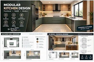 design a professional modular kitchen in 2d and 3d