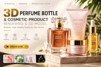 create 3d perfume bottle, cosmetic product rendering and 3d model