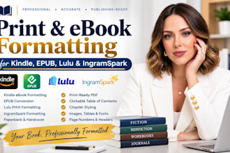 print and ebook formatting for kindle, epub, lulu and ingramspark