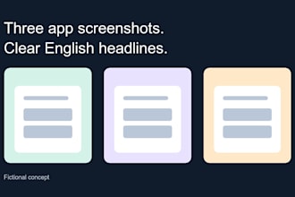 design three app screenshots with clear english headlines