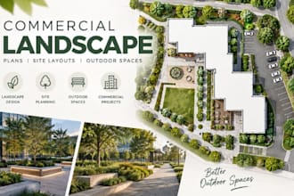 design commercial landscape floor plans, site layout outdoor spaces
