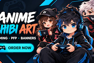draw anime chibi gaming youtube banner twitch banner cartoon pfp logo art
