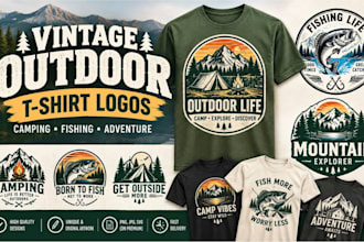 design a vintage outdoor camping and fishing t shirt logo