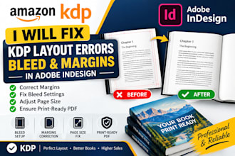 fix KDP layout errors, bleed, margins, and cmyk color issues