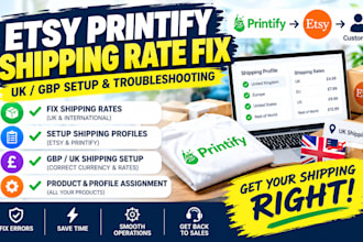 fix etsy printify shipping rates, UK shipping setup and UK gbp shipping settings