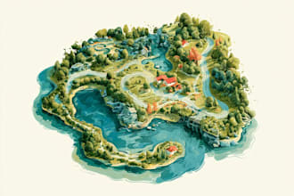 design vector map illustration, isometric map, dungeon and dragons, fantasy map