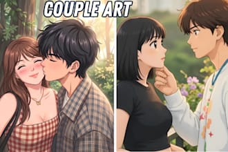 draw your bl, gl, yaoi, bara straight couple in anime romantic nsfw illustration