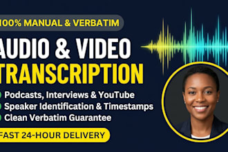 manually transcribe english audio, video, podcast, and interview transcripts