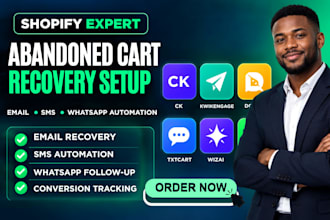 setup shopify abandoned cart recovery ck kwikengage dondy txtcart wizai whatflow