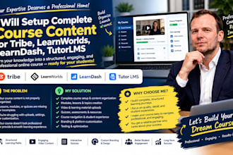 setup complete course content for tribe, learnworld, learndash, tutorlms