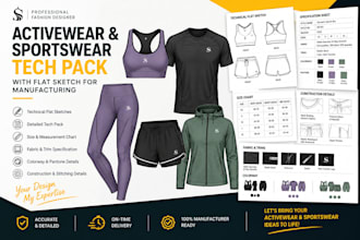 design activewear and sportwear with flat sketch for manufacturing
