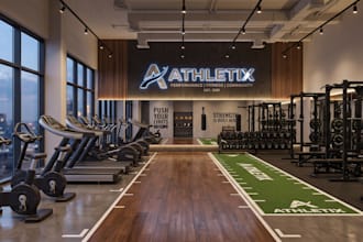 design 3d gym interior, 3d commercial gym, 3d fitness facility center, 3d render