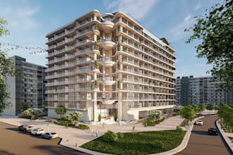 3d visualization for 5 star hotel,luxury exterior design,facade rendering