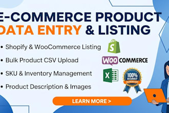 do ecommerce product data entry and shopify product listing