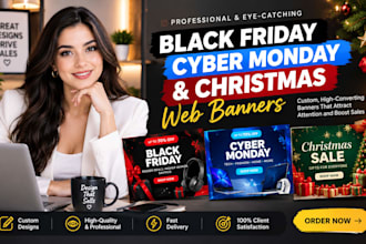 design professional black friday, cyber monday, and christmas web banners