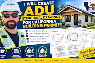 create adu structural drawings for california, texas, florida, arizona