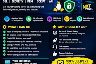 setup admin server, xtream ui, xui one, nxt panel, SSL security, drm script, API
