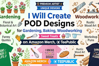 create pod designs for gardening baking woodworking on amazon merch teepublic