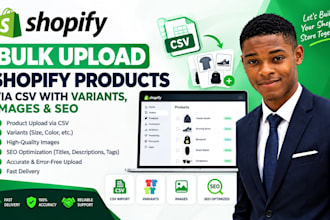 upload bulk shopify products via CSV import with variants images and SEO
