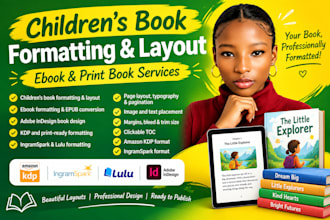 edit and format children book, ebook indesign for KDP, epub, ingramspark, lulu